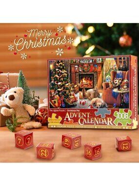 The Jigsaw Puzzle Advent Calendar 1008-Piece Christmas Pet Premium Set Holiday G